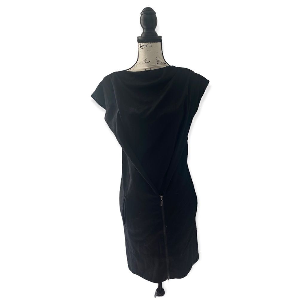 Manoush SZ M black draped zipper front dress